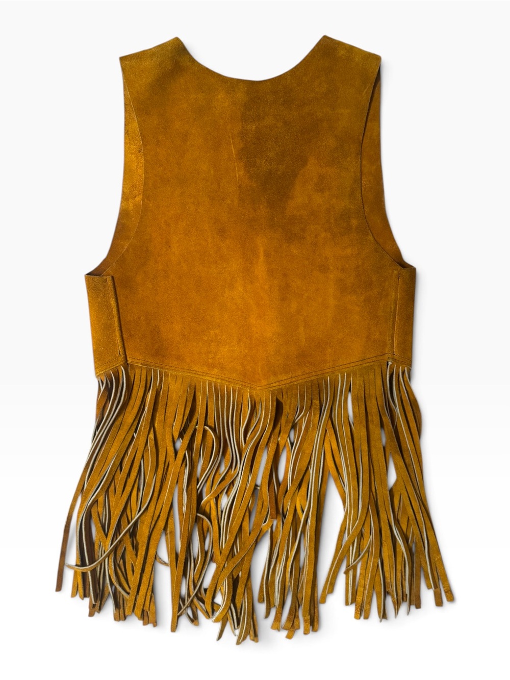 Vintage Genuine Suede Western Fringe Vest Tan Brown Boho Festival Hippie XS/S - Picture 5 of 7